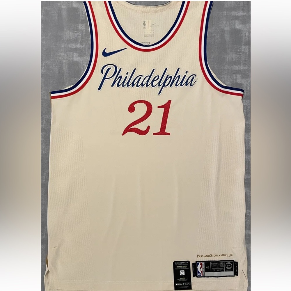 Authentic Nike NBA Philadelphia 76ers Sixers Joel Embiid Pass And Stow Jersey